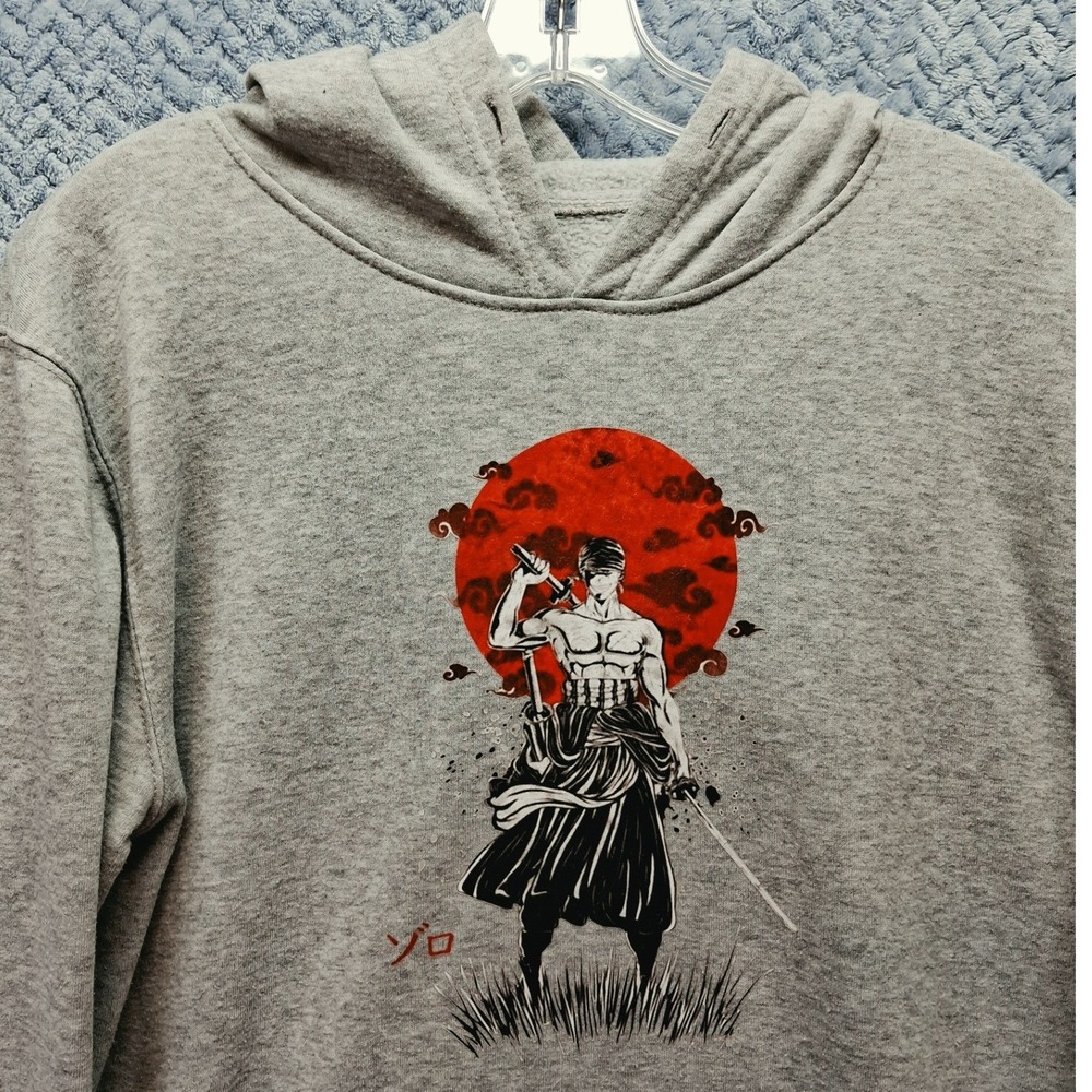 One Piece Roronoa Zoro Anime Graphic Hoodie Heather Gray Mens Small